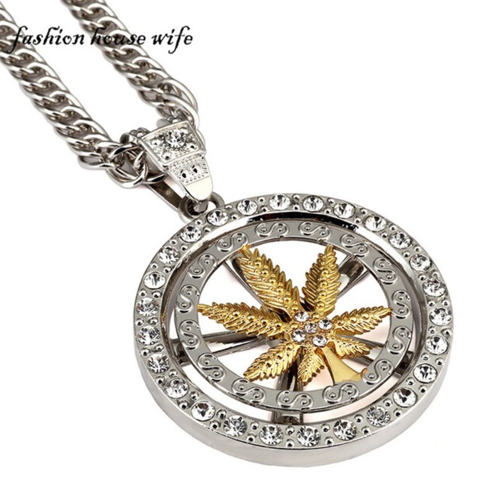 Hip Hop Gold Plated Whirligig Spin Hemp Necklace